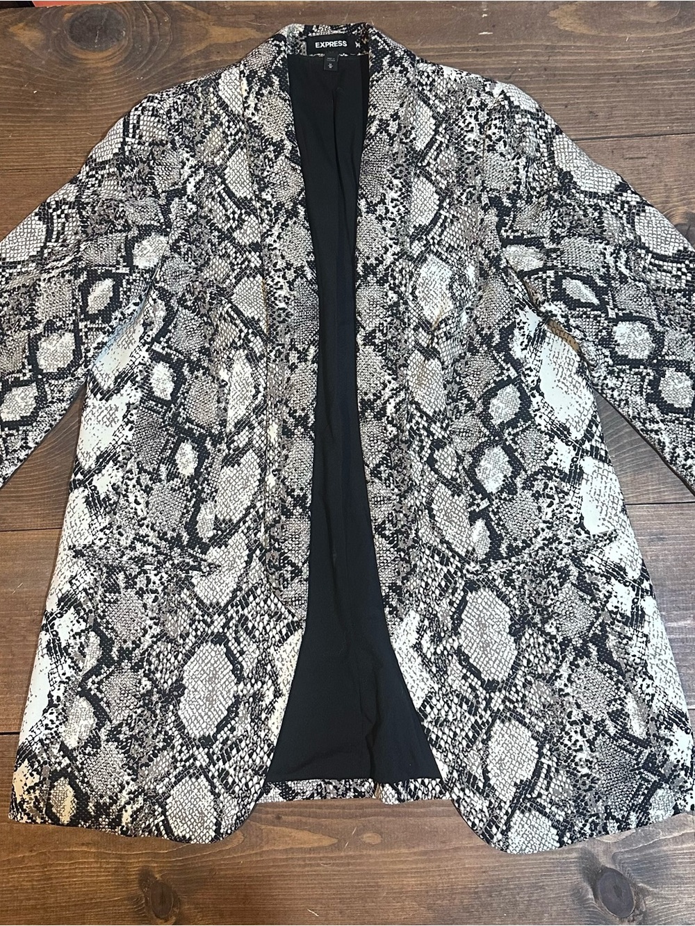 Express Black & White Snake-Print Open Blazer